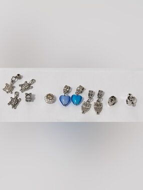 Blue Heart and Silver Owl Charm Set Necklace Add-Ons